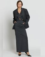 SILENCE SET BOY WOOL MAXI SKIRT BLAZER G0325
