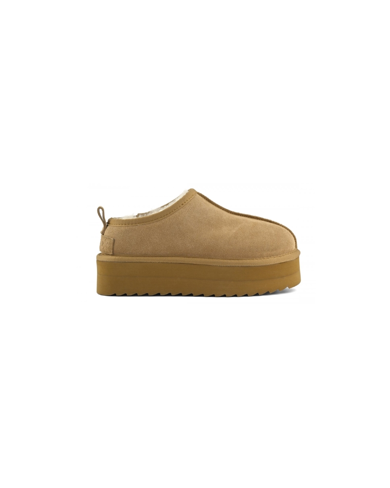 SHEARPLA3-1-CAMEL.jpg COLORS OF CALIFORNIA PLATFORM SUEDE SHEEPSKIN SABOT SHEARPLA3 - Image 1