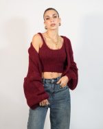 KNIT CARGIGAN WITH INSIDE CROP TOP 31091