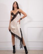 ASYMMETRIC SATIN LACE DRESS 7838