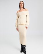 MIND MATTER CARAMEL KNITTED SKIRT MML25-02-09-057